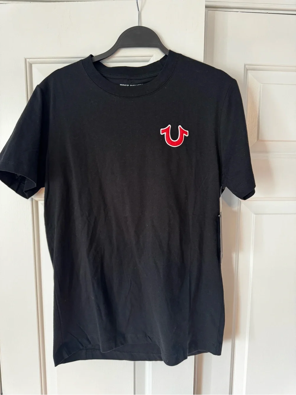 True Religion Black Tee with Red Logo Patch